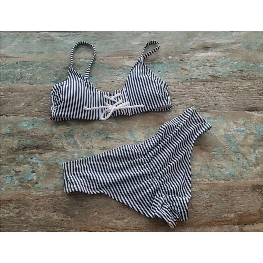 Xhilaration Navy and White Striped Bikini nautical blue sexy swimwear 2 piece